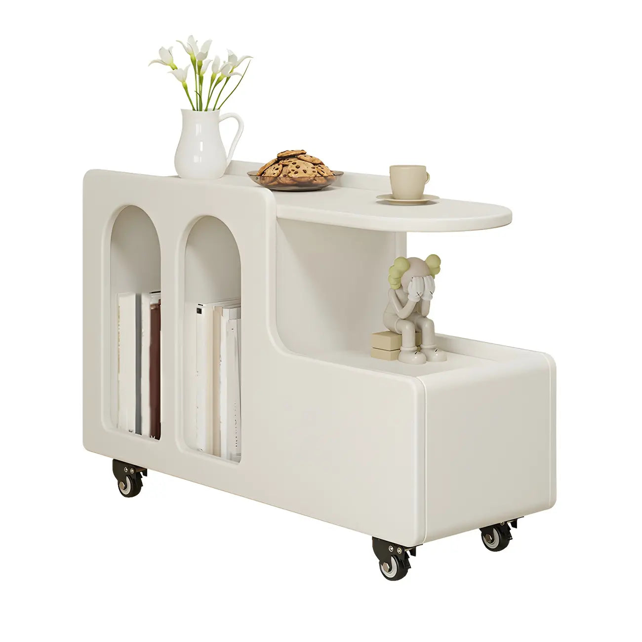 Free Form Rectangular Wood Mobile End Table White