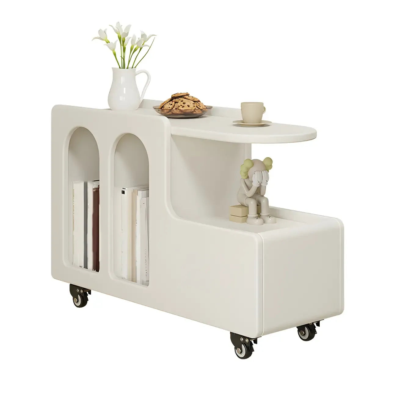 Free Form Rectangular Wood Mobile End Table White