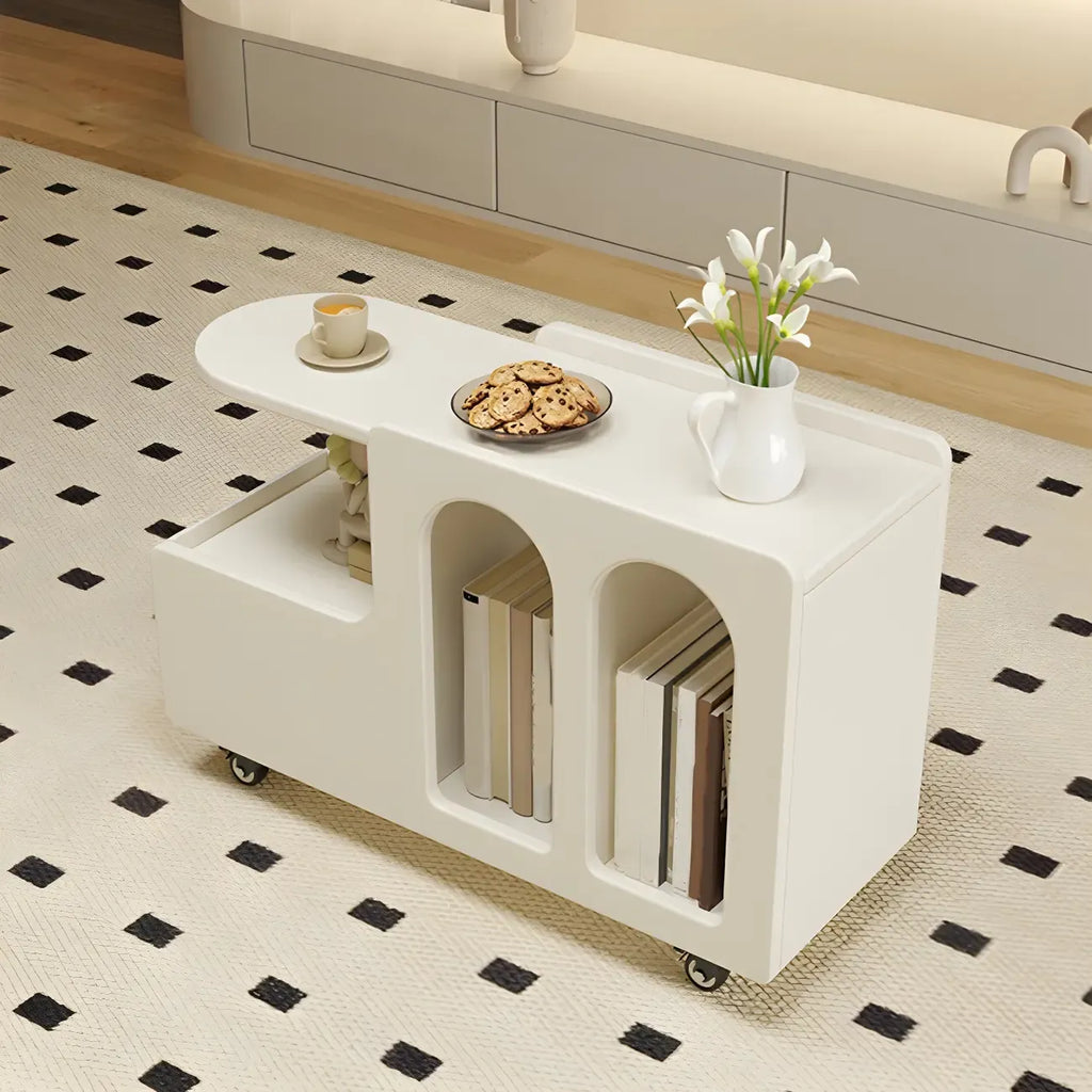 Free Form Rectangular Wood Mobile End Table White