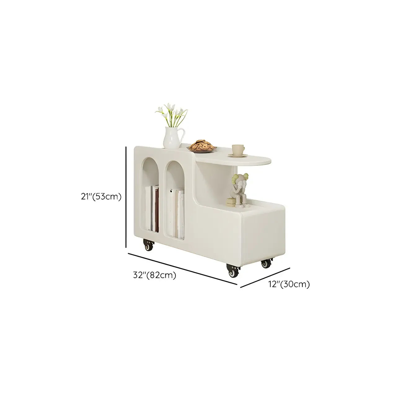 Free Form Rectangular Wood Mobile End Table White