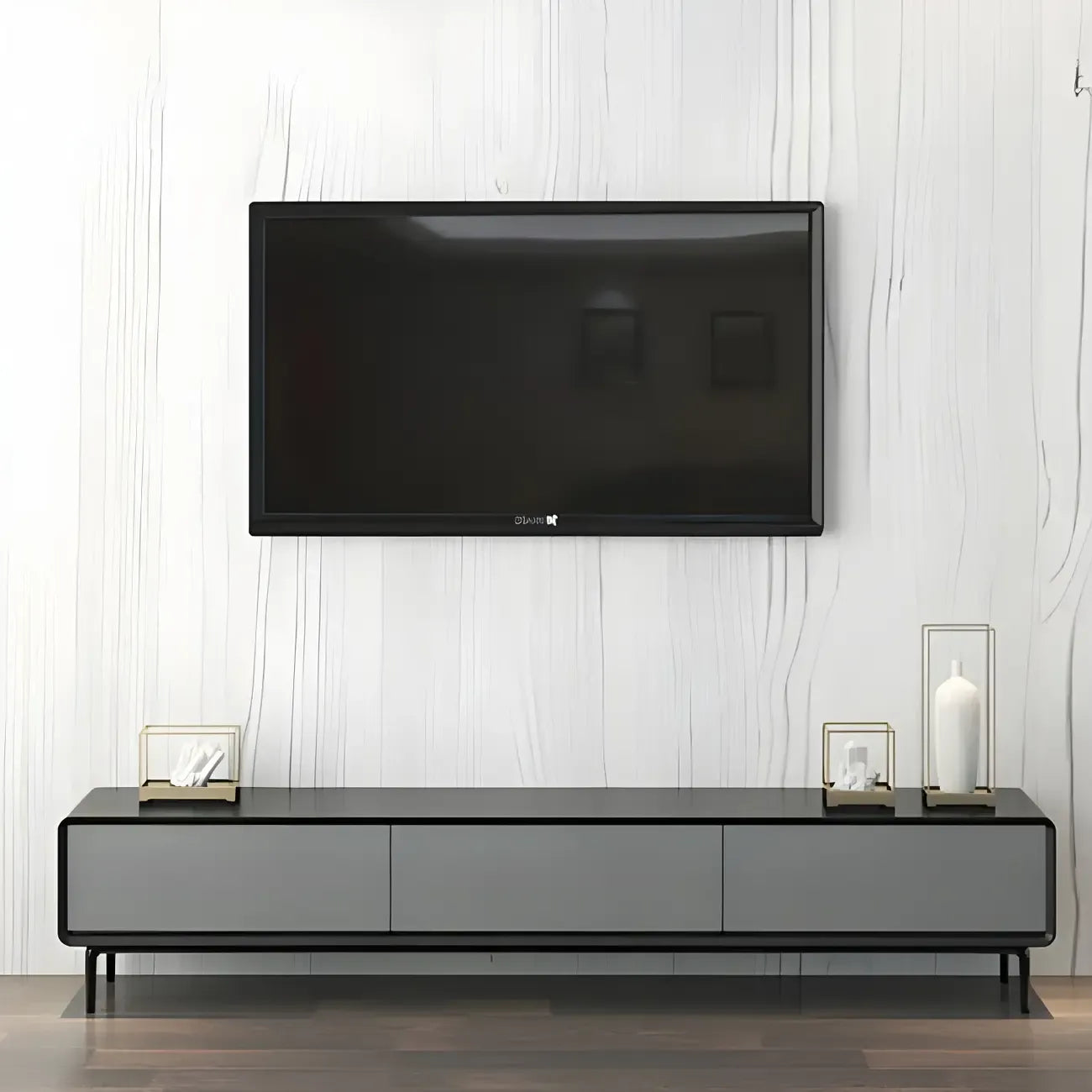 4-Drawer Elegant Grey Long Wooden TV Stand with Legs