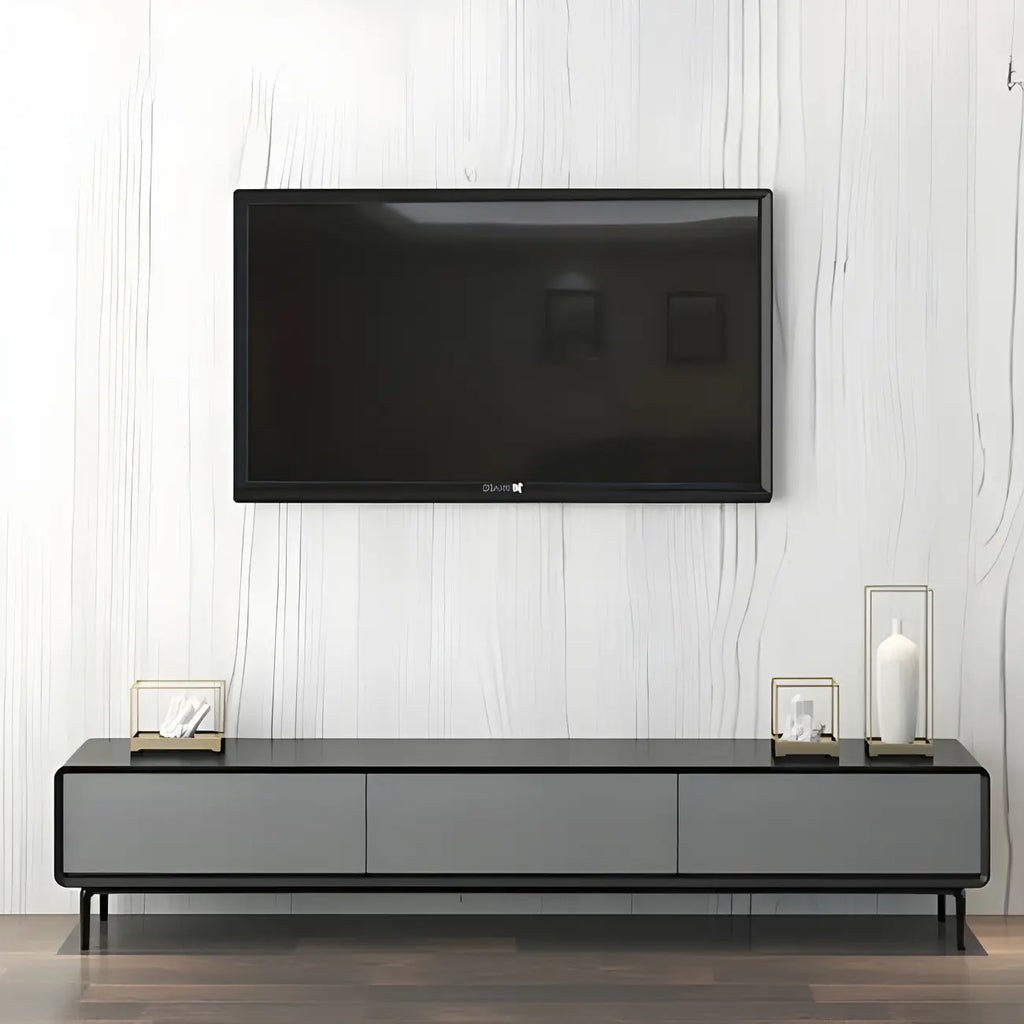 4-Drawer Elegant Grey Long Wooden TV Stand with Legs