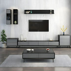 4-Drawer Elegant Grey Long Wooden TV Stand with Legs
