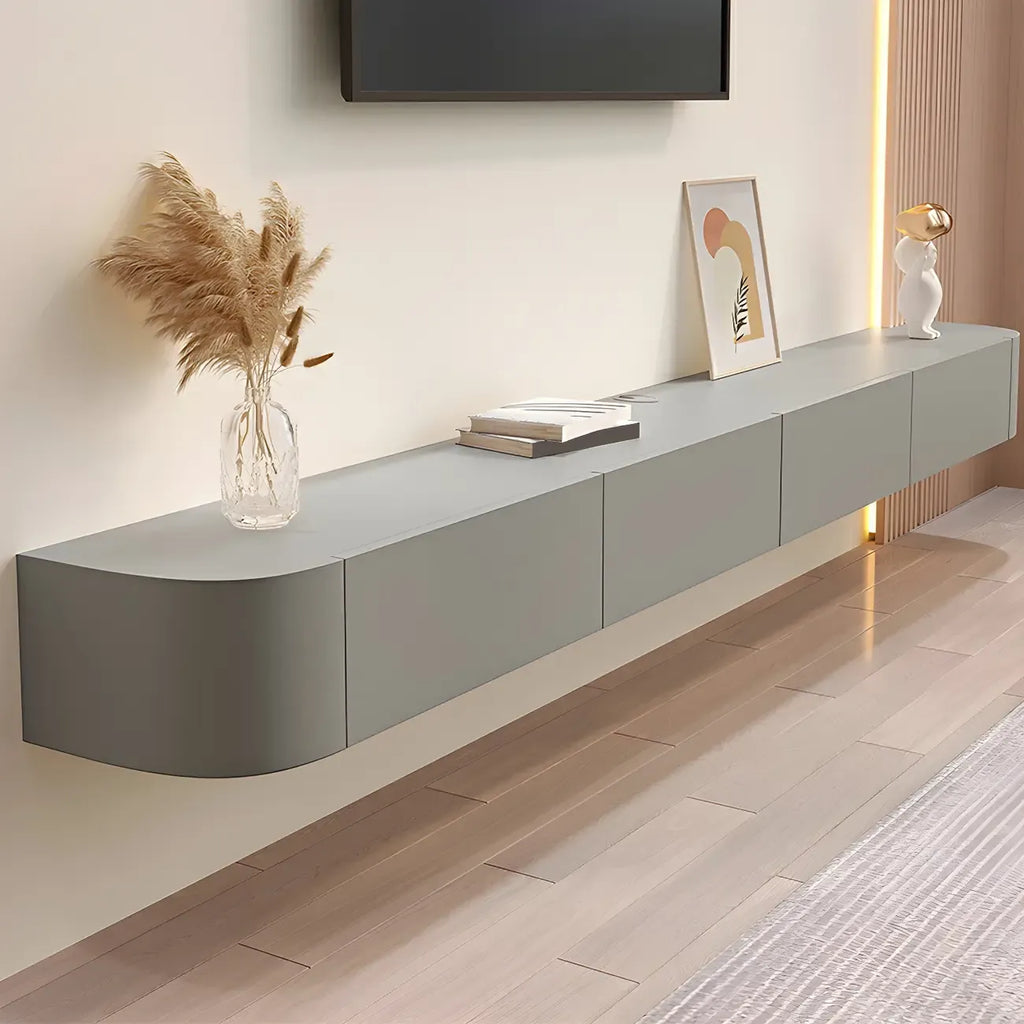 87 Black Modern Oak Wood Storage Floating TV Stand