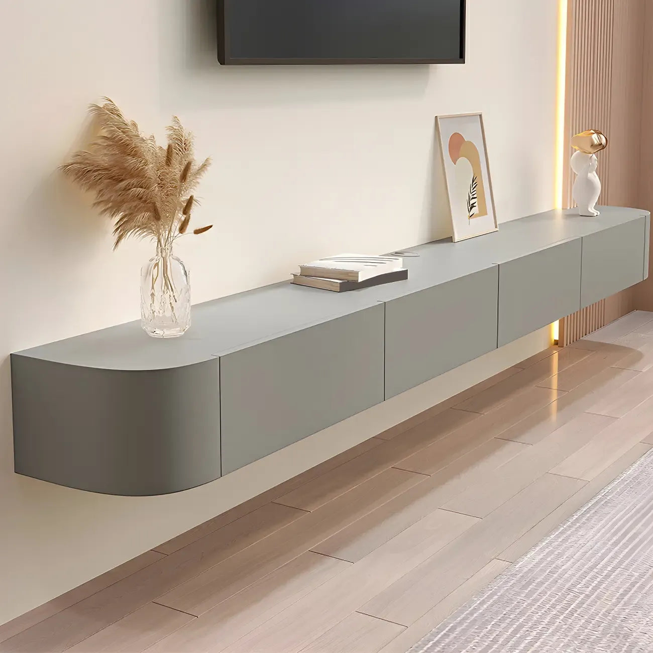 87 Black Modern Oak Wood Storage Floating TV Stand